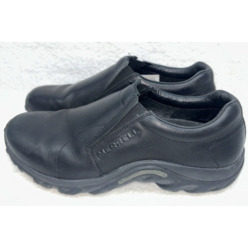 MERRELL Jungle‎ Moc Men's 9 Black Leather Slip On Casual Loafers J60889